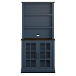 Fontana Blue Buffet and Hutch with Framed Glass Doors and Shelves