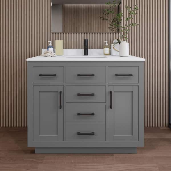 Wyndham Collection Beckett TK 42 in. W x 22 in. D x 35 in. H Single Bath Vanity in Dark Gray with White Cultured Marble Top