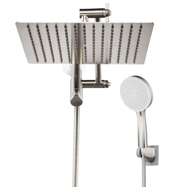 Rain Shower Head Combo 5-Spray 10 in. Wall Mount Dual Shower Heads and Handheld Shower Head w/ 2.5 GPM in Brushed Nickel