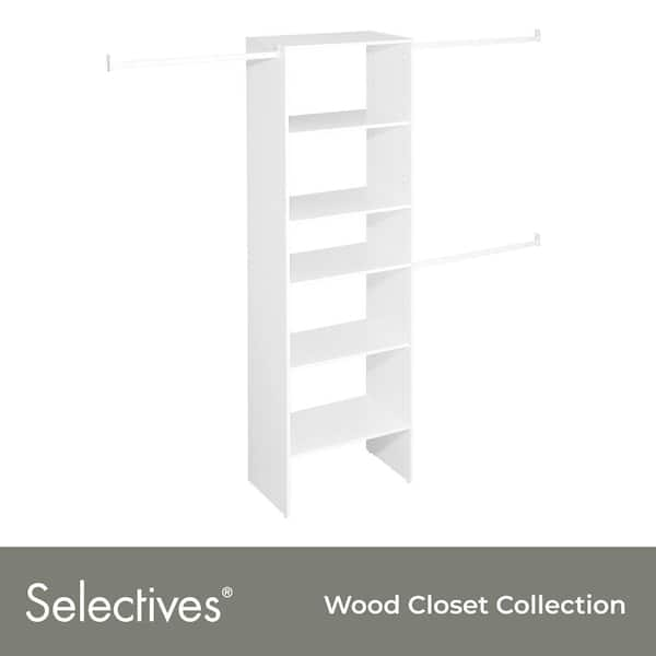 Selectives 60 in. W - 120 in. W White Reach-In Tower Wall Mount 6-Shelf Wood Closet System