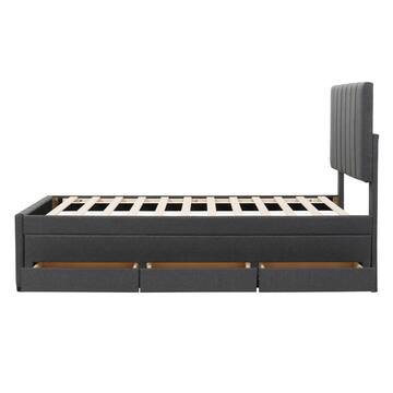 Harper & Bright Designs Gray Wood Frame Twin Size Linen Upholstered Platform Bed with Trundle, 3-Drawers and Height Adjustable Headboard NT047AAE