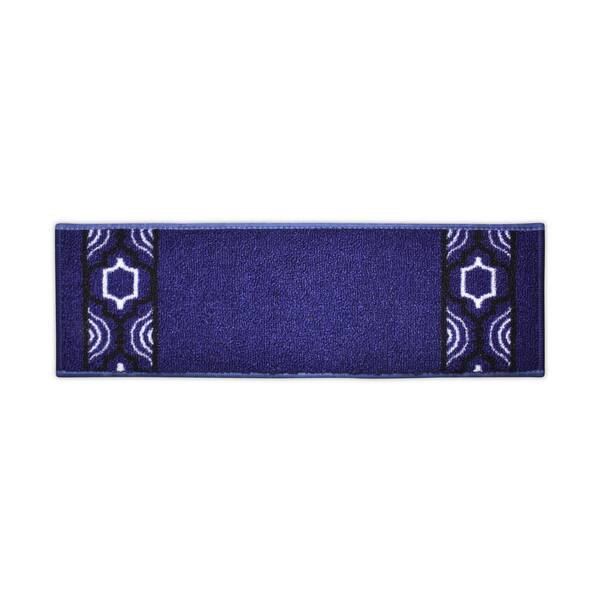 RugStylesOnline Trellis Border Custom Size Stair Treads Navy 7.5 in. x 26 in. Indoor Carpet Stair Tread Cover Slip Resistant (Set of 7)