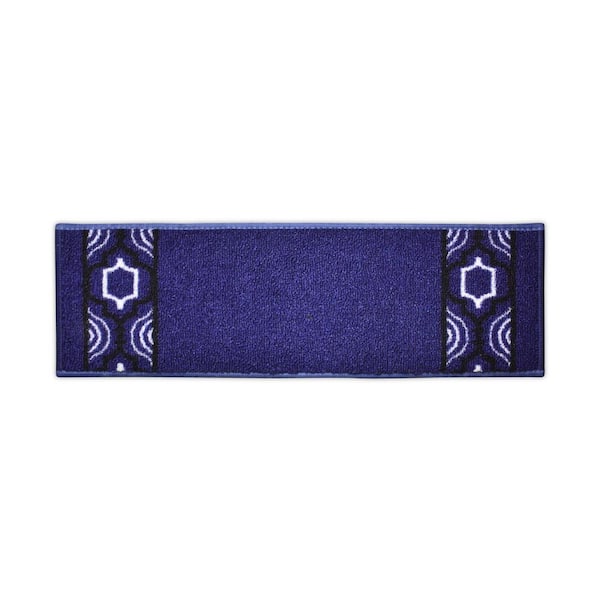 RugStylesOnline Trellis Border Custom Size Stair Treads Navy 7 in. x 26 in. Indoor Carpet Stair Tread Cover Slip Resistant (Set of 3)