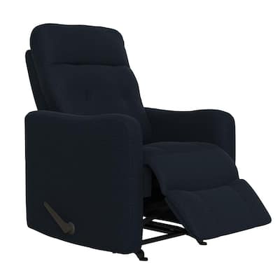 Navy Blue Velour-Like Fabric Rocker Recliner Chair with Tufted Back