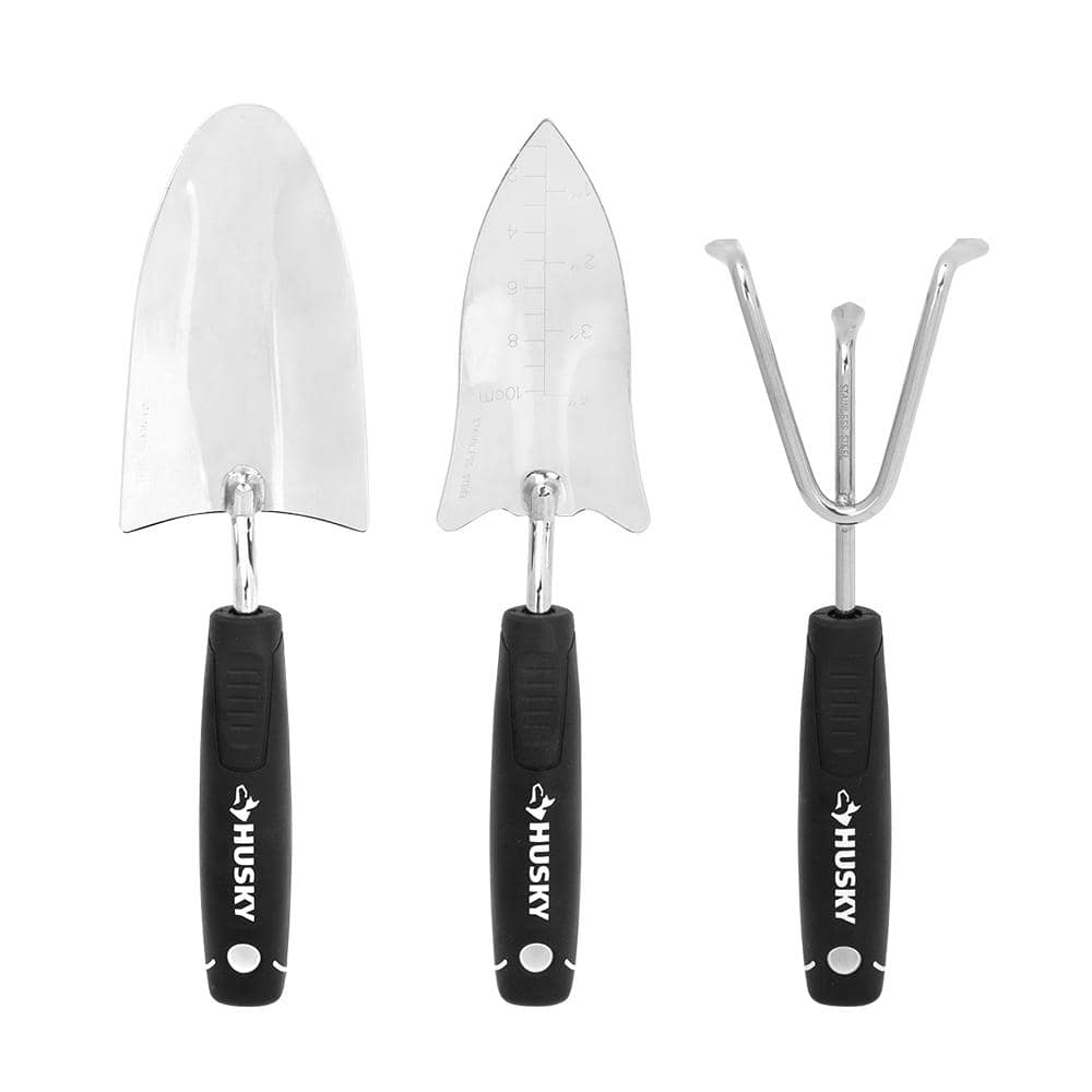 Husky 3Piece Garden Tool Set with Hand Trowel, Hand Transplanter and