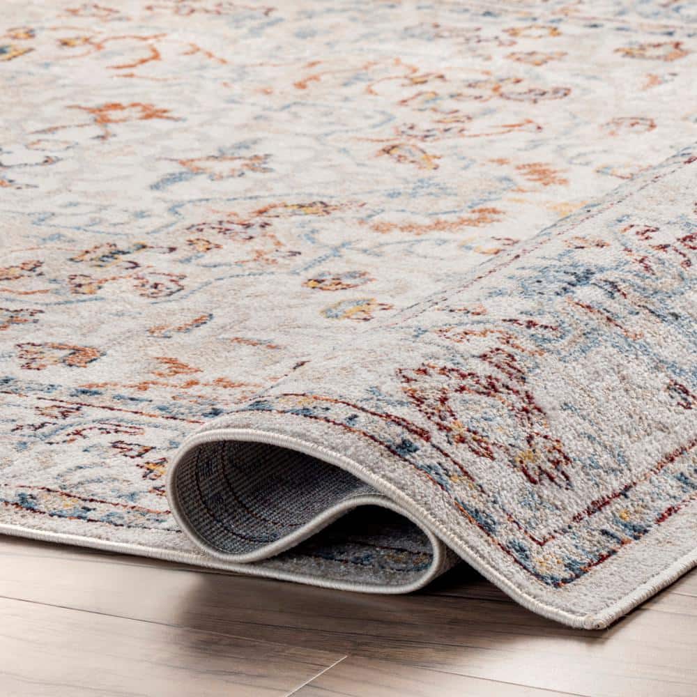 Beige and Red Synthetic Washable Runner Rug, 2' 8" x 8'