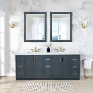 Gazsi 84 in.W x 22 in.D x 34 in.H Bath Vanity in Classic Blue with Grain White Composite Stone Top and Mirror