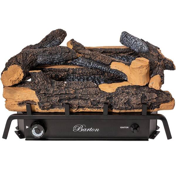 Barton 12 in. W Vent Free Natural Gas Fireplace Logs Set in Rustic