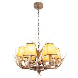 26.77 in. 6-Light Brown Vintage Country Style Resin Antler Candelabra Chandelier with No Bulbs Included