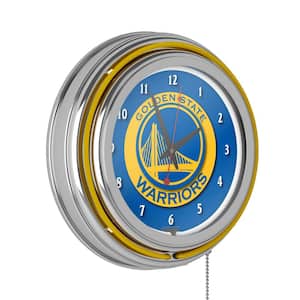 14 in. Golden State Warriors NBA Chrome Double Ring Neon Wall Clock