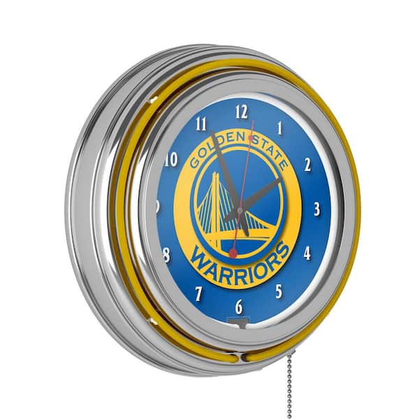 Trademark Global 14 in. Golden State Warriors NBA Chrome Double Ring Neon Wall Clock