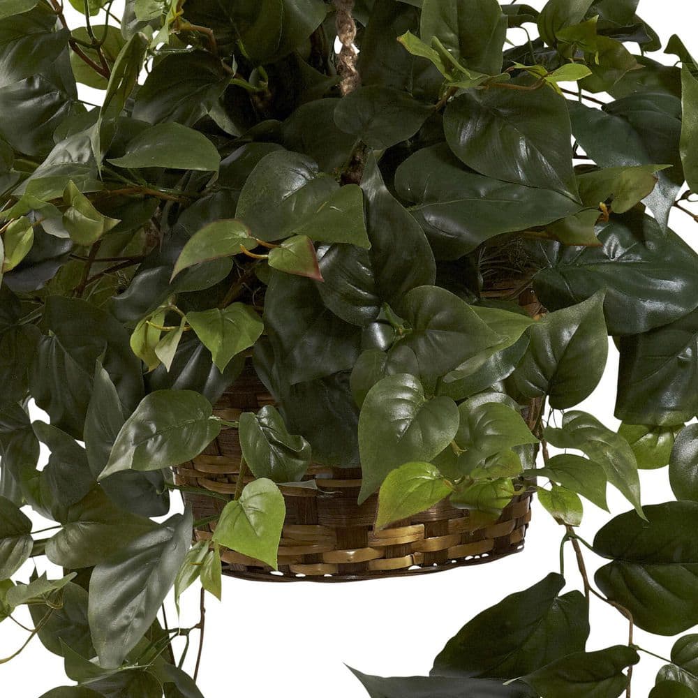 Lush Green Silk Philodendron in Decorative Plastic Hanging Basket