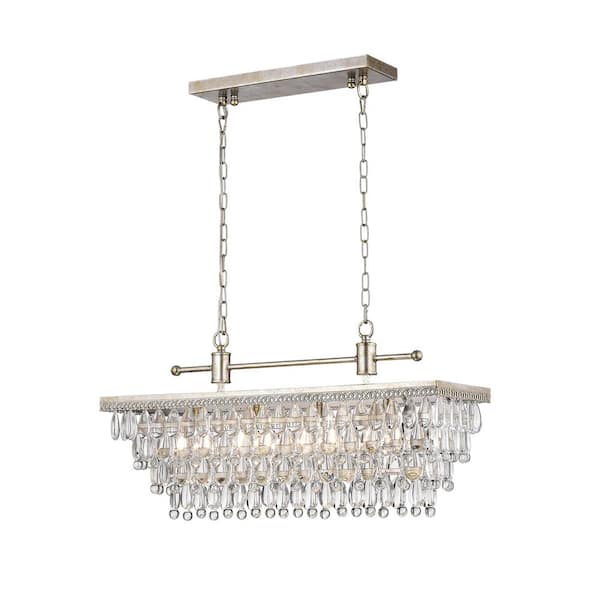 GREENVILLE SIGNATURE Taimi 4-Light Antique Silver Tiered Chandelier for Kitchen Island, Living/Dining Room, Bedroom with No Bulbs Included