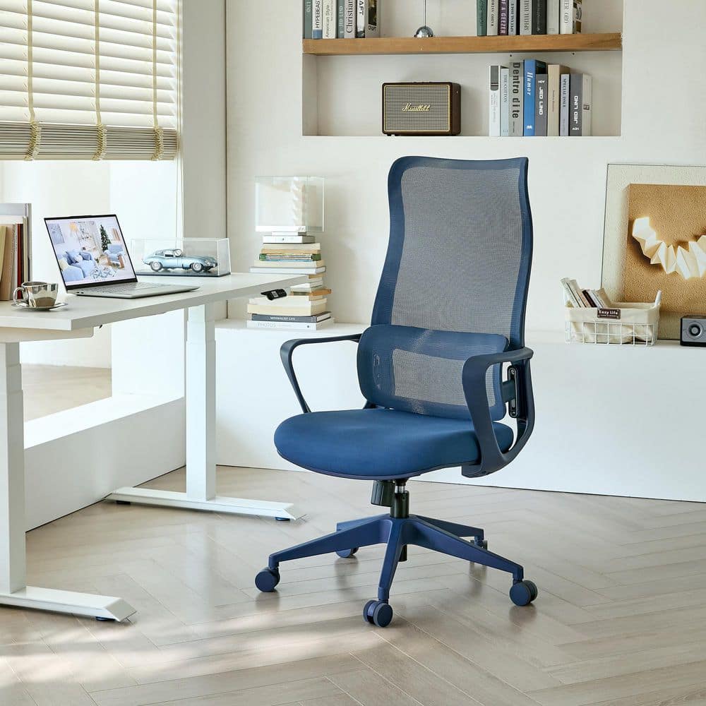 Colorful Nylon Upholstery High Back Mesh Ergonomic Task Chair in Blue Office Chair with Adjustable Lumbar Support