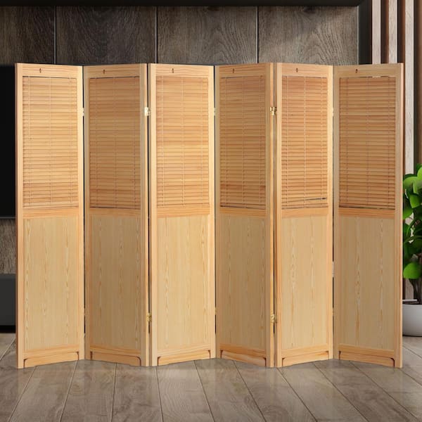 Oriental Furniture Natural 6 ft. Tall Adjustable Shutter 6-Panel Room Divider