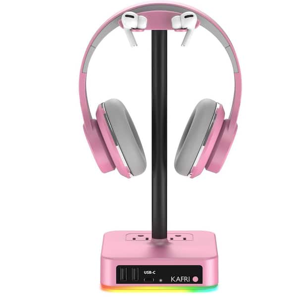 BIBIVIS RGB Headphone Stand, Desk Gaming Headset Holder Hanger Rack with 3 USB Charging Port and 2 Outlet