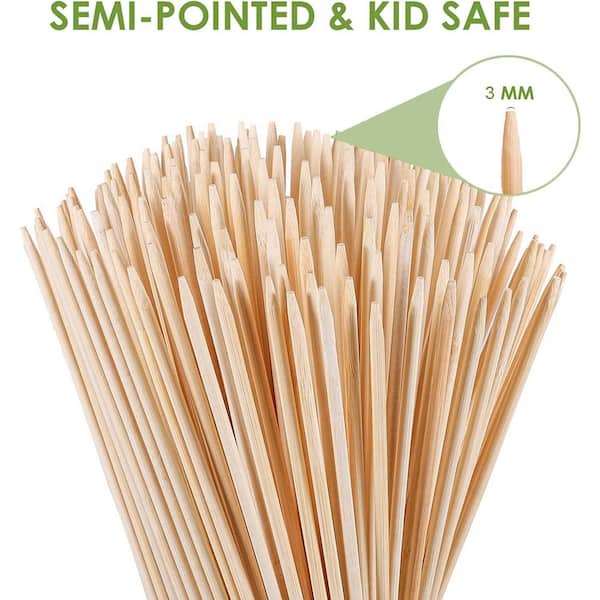 Nicole Fantini's 12 inch Bamboo Skewers for Kabobs 4mm Natural Bamboo Thick Wooden Round BBQ Food Sticks| Pack of 100| Package Has 300 Sticks, Brown