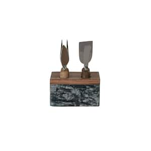 5-Piece Stainless Steel Cheese Knives & Spreaders Set with Marble & Mango Wood Stand