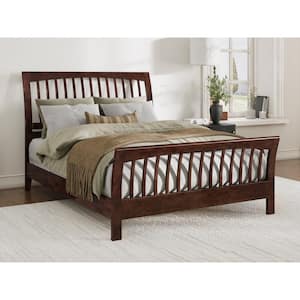 Orleans Walnut Brown Solid Wood Frame Queen Low Profile Sleigh Platform Bed with Matching Footboard