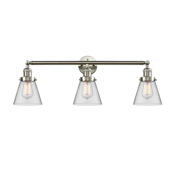 Innovations Cone 30 in. 3-Light Brushed Satin Nickel Vanity Light with Clear Glass Shade