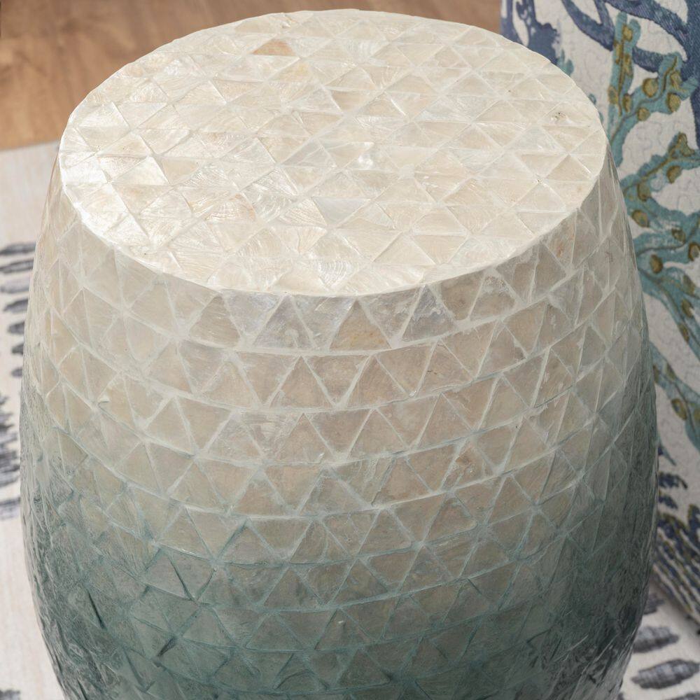 Jaynie 13.75 in. Ivory and Blue Drum Capiz Shell Accent End Table - thumbnail 3