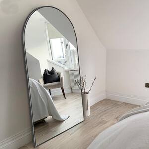 28 in. W x 71 in. H Oversized Modern Arch Full Length Black Wall Mounted/Standing Mirror Floor Mirror