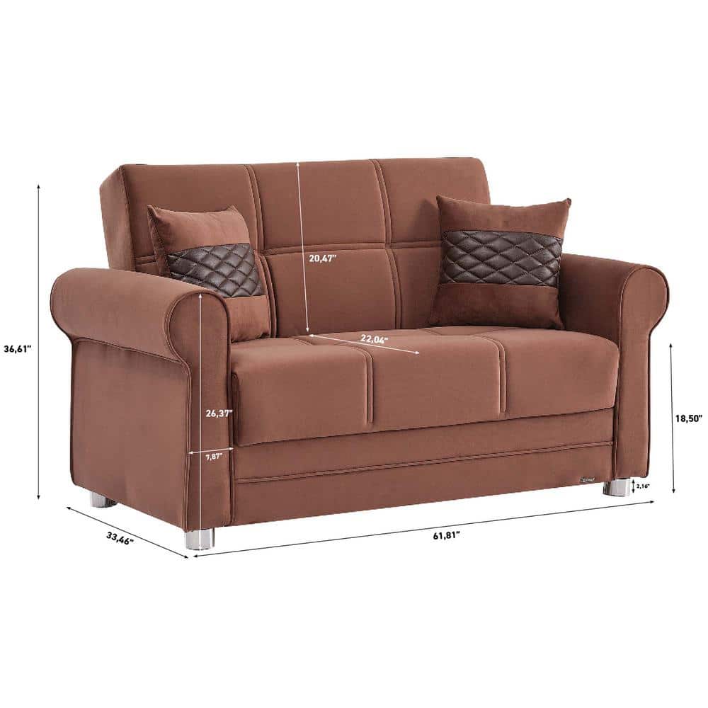 Chenille Brown Microfiber Loveseat with Round Arm and Storage