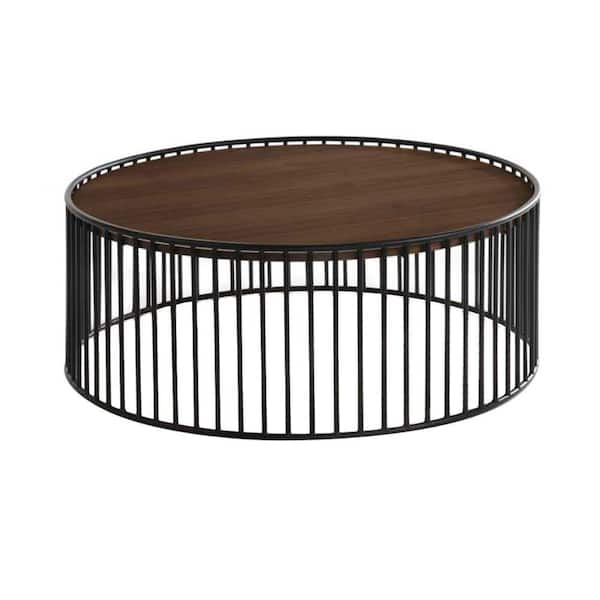 Benjara 36 in. Brown and Black Round wood Top Coffee Table
