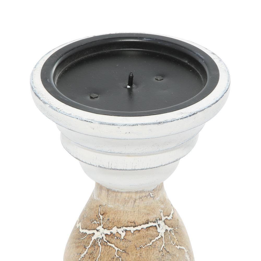 Beige Mango Wood 3-Piece Candelabra Set