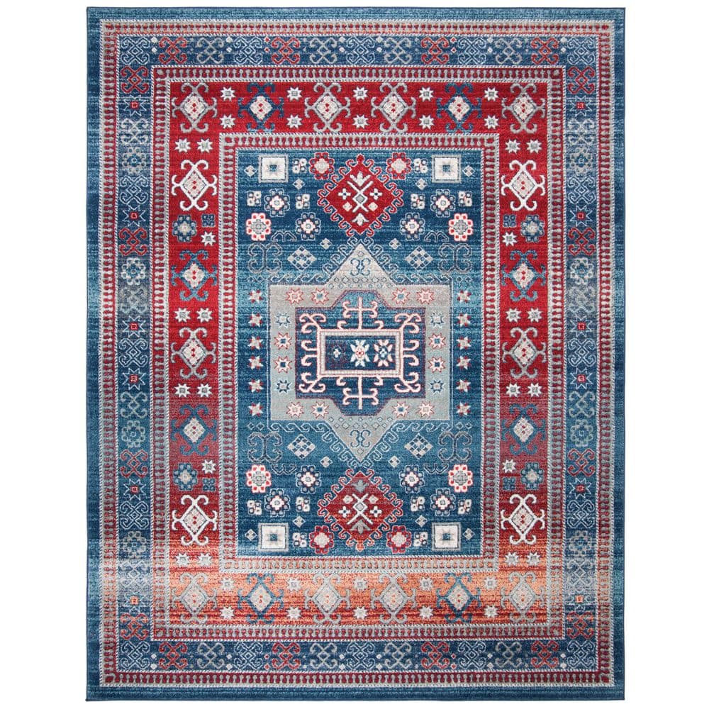 Palatial Red & Blue Traditional Kazak Round Rug, 9' x 12'