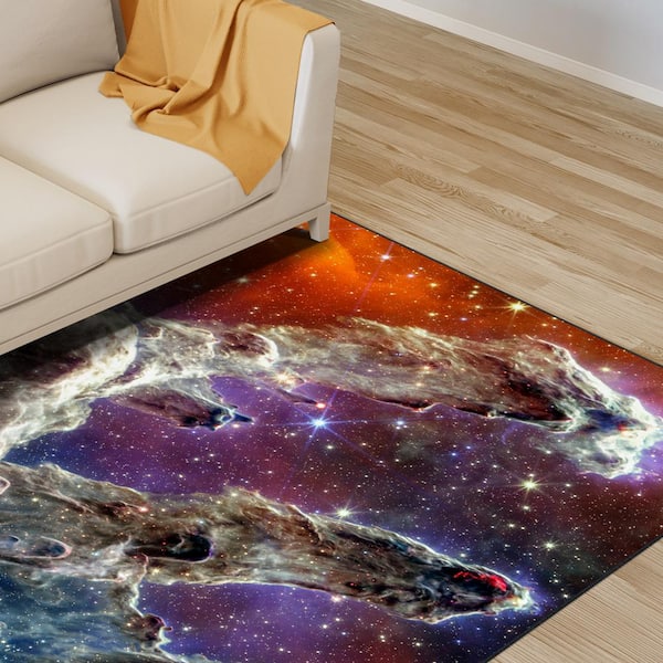 5'x8' Hubble Space Telescope Washable Art Area Rug, Black Red, Power-loomed, Heavenly Softness with Non-Slipping Backing