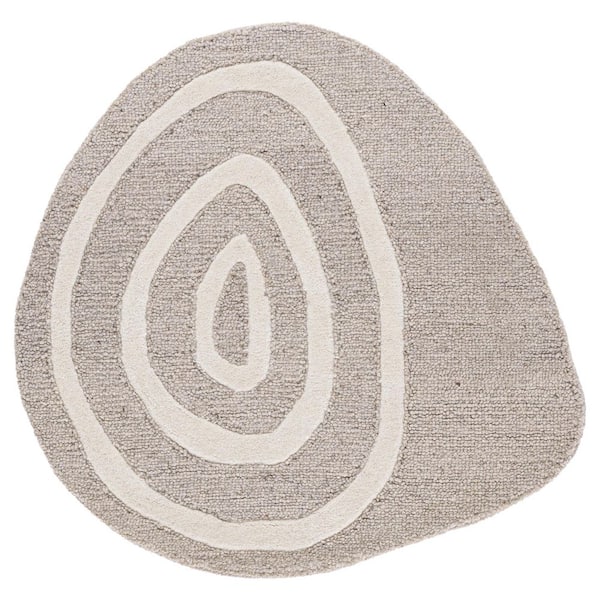 Novelty 3 ft. x 3 ft. Beige/Ivory Striped Rings Specialty Area Rug