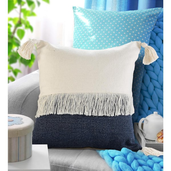 Larry Distressed Blue Color Block 100% Cotton 20 in. x 20 in