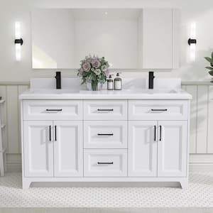 60 in. W x 21.5 in. D x 33.5 in. H Bath Vanity Cabinet without Top Bathroom Vanity Morden Solid Wood in Pure White