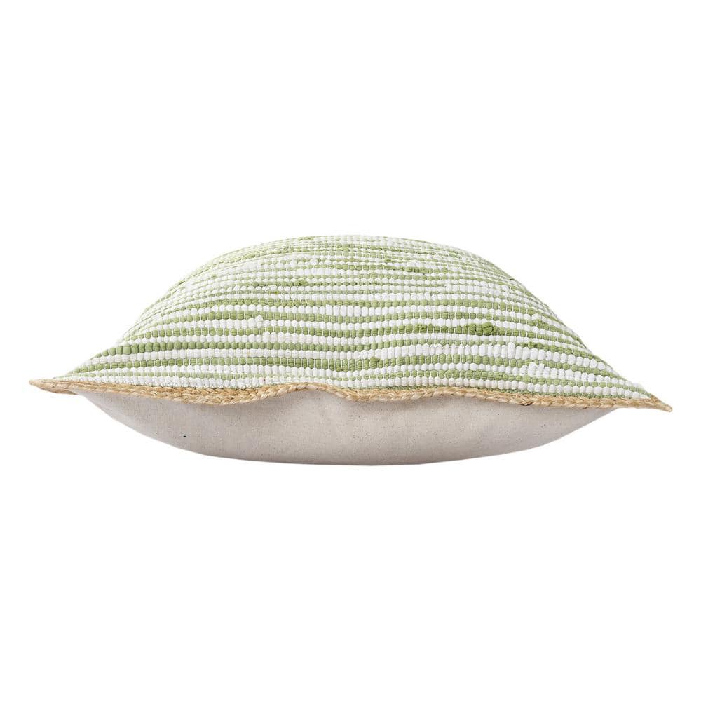 Turquoise and Jute Bordered Square Throw Pillow, 20" x 20"