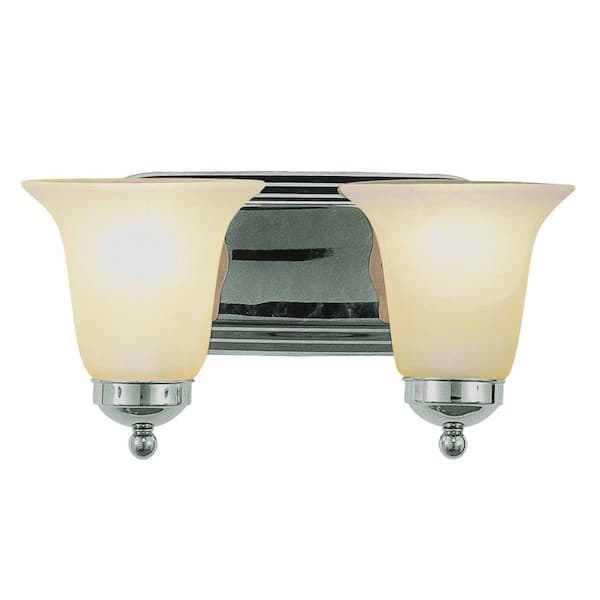 Bel Air Lighting Cabernet Collection 14 in. 2-Light Polished Chrome Bathroom Vanity Light Fixture with White Marbleized Glass Shades