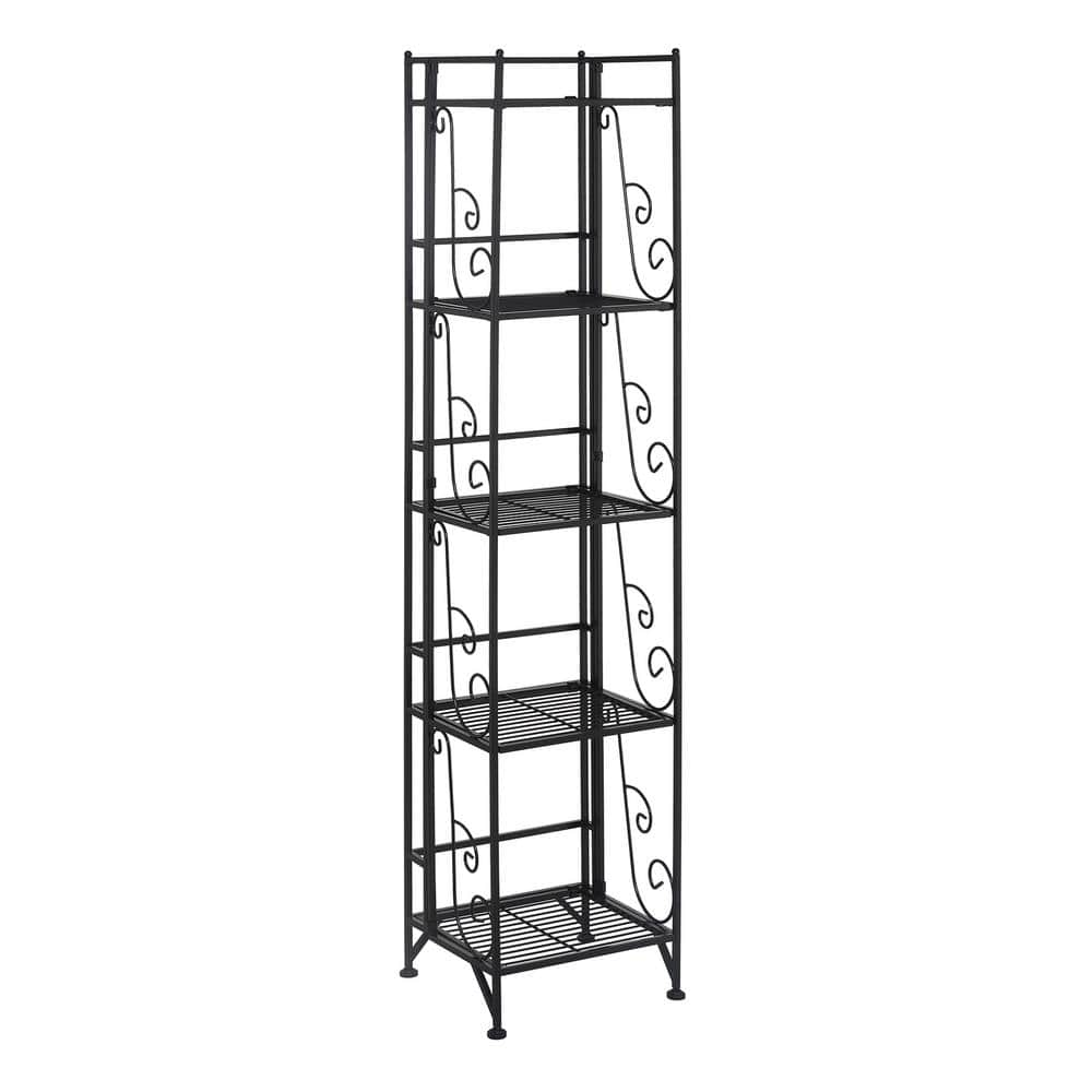 Cesicia Open Design 47 in. W x 24 in. D x 72 in. H 5-Shelf Black Metal Pantry Organizer, Gray