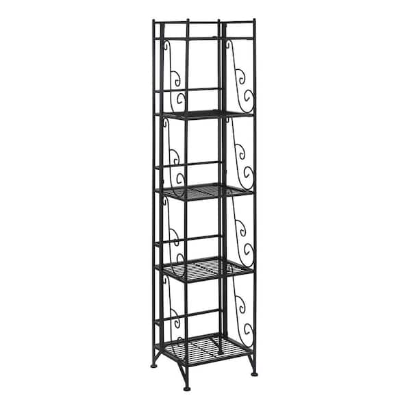 Convenience Concepts Xtra Storage 13 in. W x 57.5 in. H x 11.25 in. D Black 5-Tier Folding Metal Shelf with Scroll Design