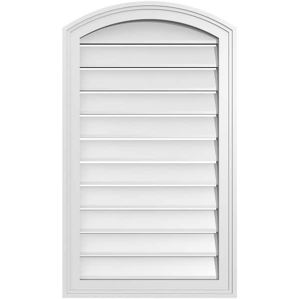 Ekena Millwork 20 in. x 32 in. Arch Top Surface Mount PVC Gable Vent: Decorative with Brickmould Frame