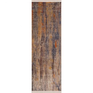 Beige 2 ft. x 6 ft. Abstract Distressed Runner Rug