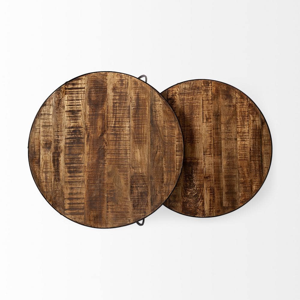 Clapp Round Dark Brown Wood Nesting Coffee Tables Set