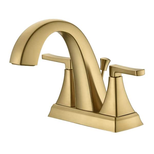Ultra Faucets Lotto 4 in. Centerset 2-Handle Bathroom Faucet with Drain Assembly, Rust Resist in Brushed Gold