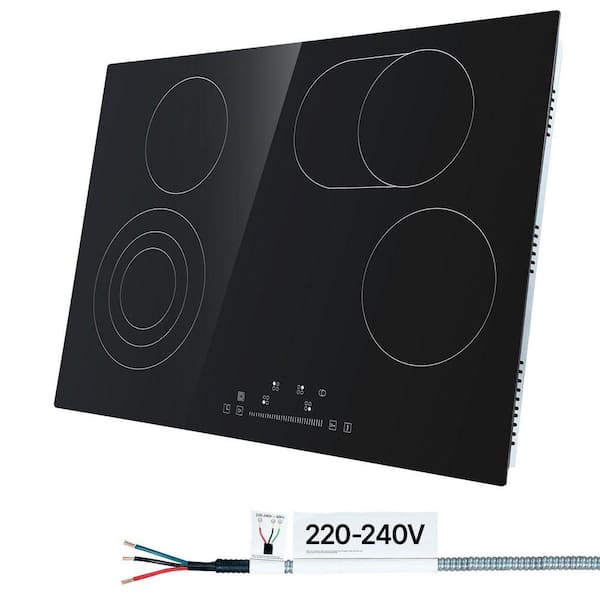 Electric Cooktop, 30.3 in. 4 Burners Built-in Stove Top, 7200 W Ceramic Top Radiant Cooktop with Glass Panel, Black