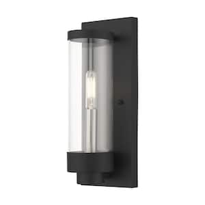 Cavanaugh 12 in. 1-Light Textured Black Outdoor Hardwired ADA Wall Lantern Sconce with No Bulbs Included