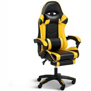 Black and Yellow Leather High Back Ergonomic Adjustable Swivel Gaming Chair with Headrest, Footrest and Lumbar Support