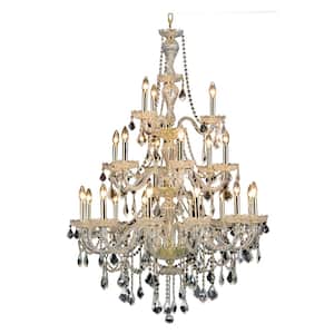 Timeless Home 38 in. L x 38 in. W x 53 in. H 21-Light Gold Transitional Chandelier with Clear Crystal