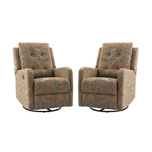 Felipe Multi-Floral Teal Wing Back Swivel Rocker Recliner with Metal Base (Set of 2)