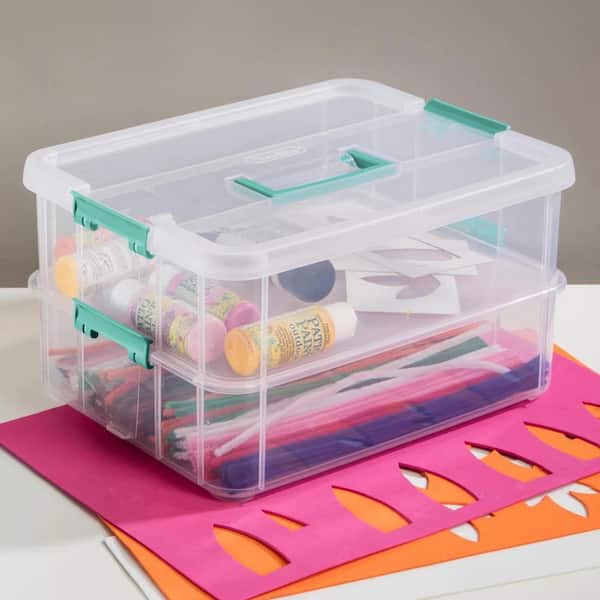 JUXYES 3-Tiers Stack Carry Storage Box With Divided Tray, Transparent  Stackable Storage Bin With Handle Lid Latching Storage Container for School  