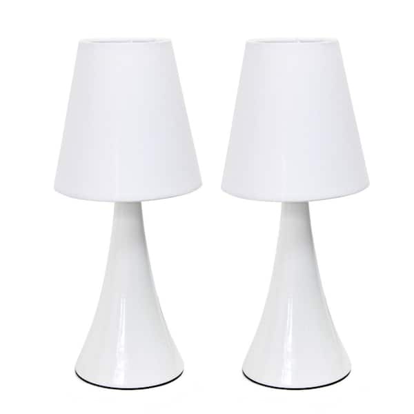 Creekwood home 11.42 in. Chic and Contemporary Mini Touch Lamp Duo, for Bedroom, Living Room, Hallway, White with White Shades