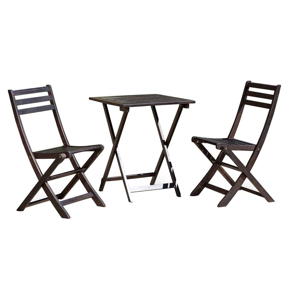 maocao hoom 3Piece Espresso Wood Square Eucalyptus Outdoor Bistro Set